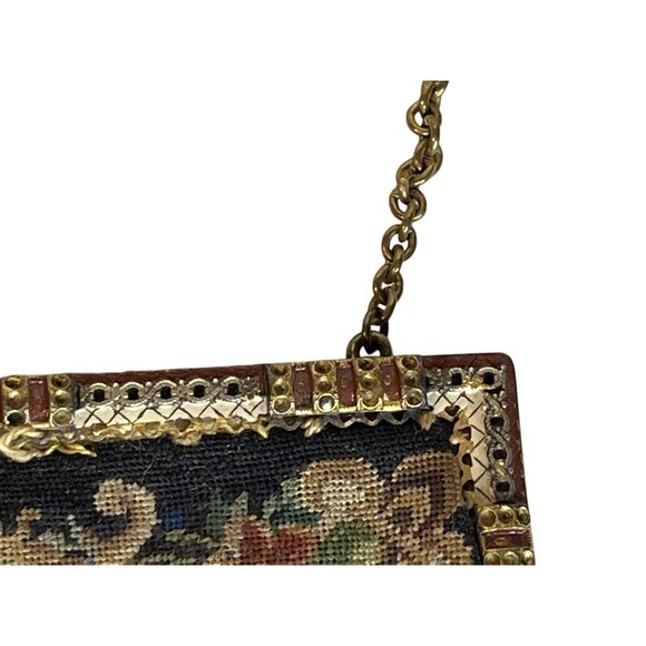 Antique Handmade Floral Needlepoint Tapestry Handbag &amp; Small Coin Purse with - Picture 8 of 16